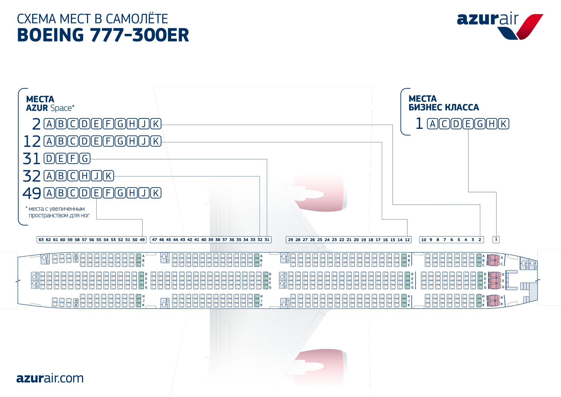 Azur air Схема салона Boeing 777-300ER